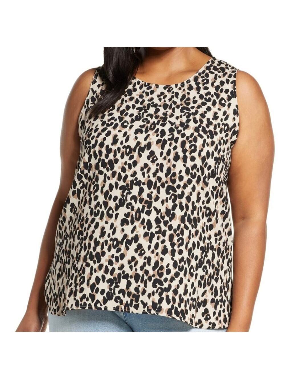 NWT Halogen 2X Leopard Scoop Neck Crepe Top